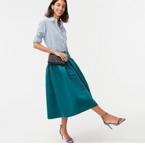 J. Crew A-Line Pleated Midi Skirt in Duchess in Spicy Jade (Green)